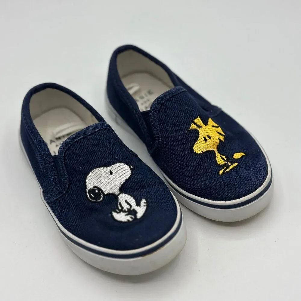 Janie and Jack Boys' Peanuts Snoopy And Woodstock Sneakers Navy Toddler Size 8